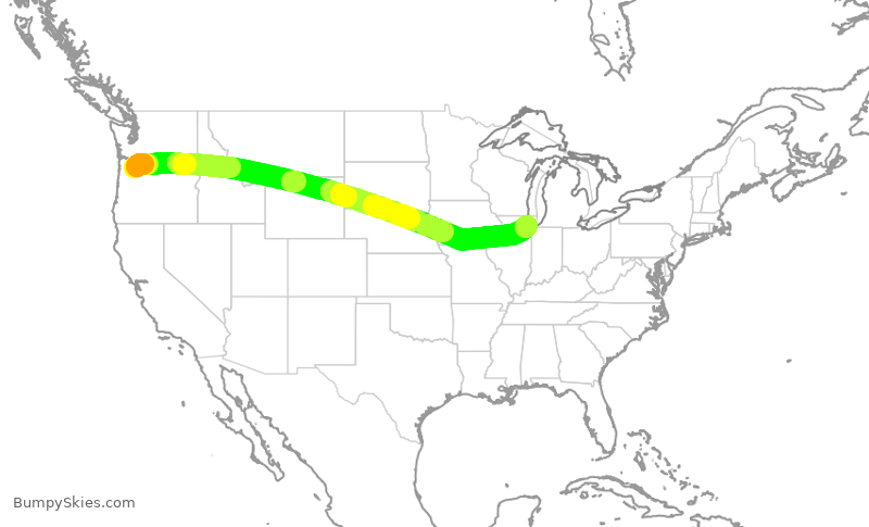 Turbulence forecast map for SWA3320, PDX to MDW
