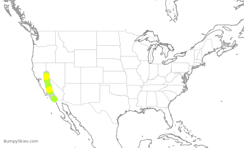 Turbulence forecast map for SWA3320, RNO to SAN