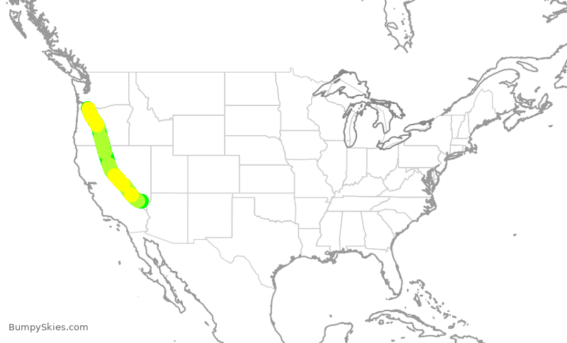 Turbulence forecast map for SWA3325, PDX to LAS