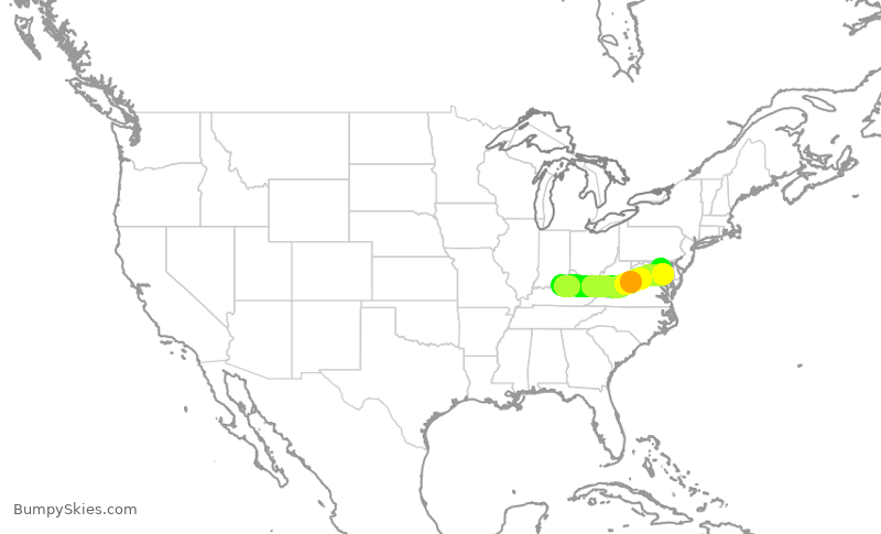 Turbulence forecast map for SWA3329, SDF to BWI