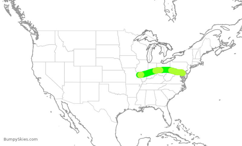 Turbulence forecast map for SWA332, STL to BWI
