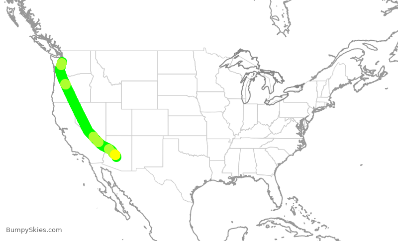 Turbulence forecast map for SWA3330, PHX to SEA