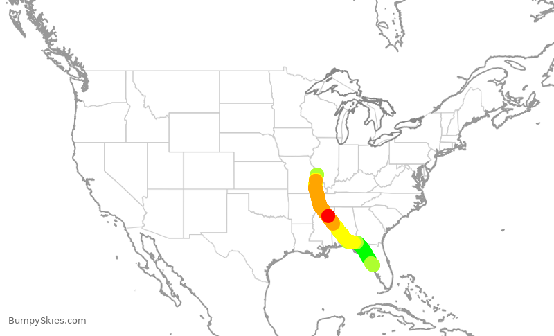 Turbulence forecast map for SWA3330, STL to TPA