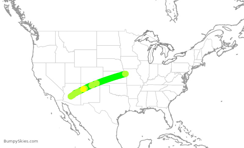 Turbulence forecast map for SWA3332, MCI to PHX