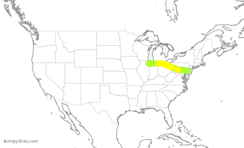 Turbulence forecast map for SWA3336, MDW to PHL