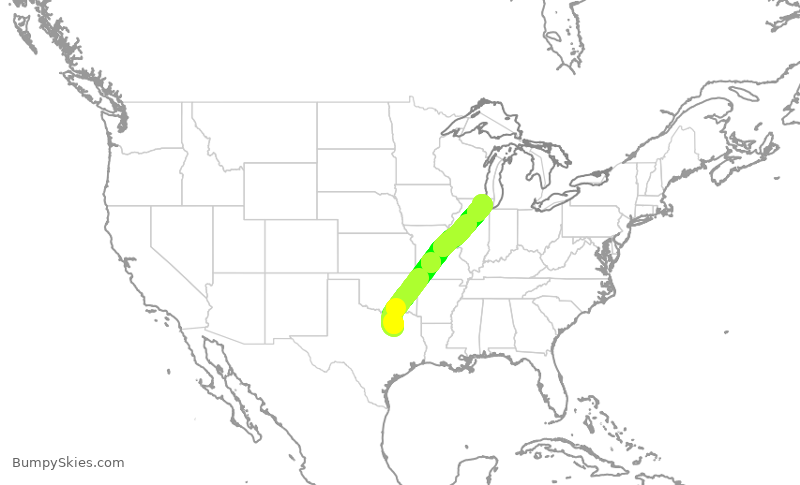 Turbulence forecast map for SWA3337, DAL to ORD