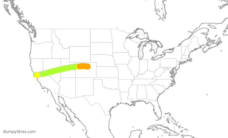 Turbulence forecast map for SWA3337, DEN to OAK