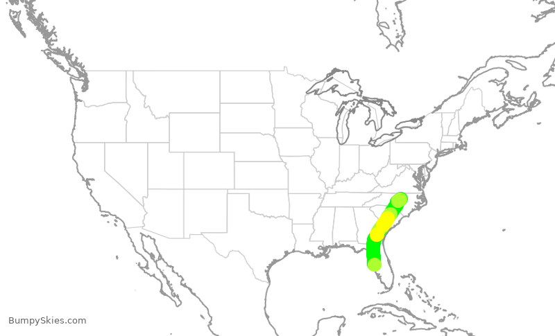 Turbulence forecast map for SWA3339, TPA to RDU