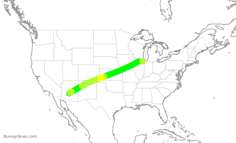 Turbulence forecast map for SWA3340, MDW to PHX