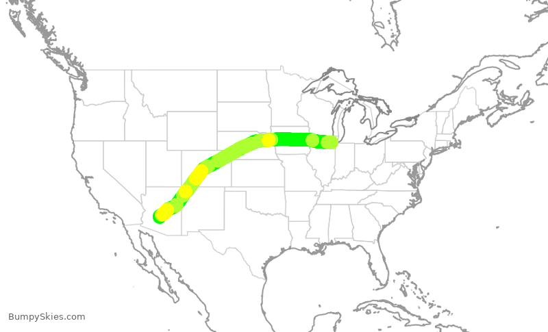 Turbulence forecast map for SWA3345, MDW to PHX