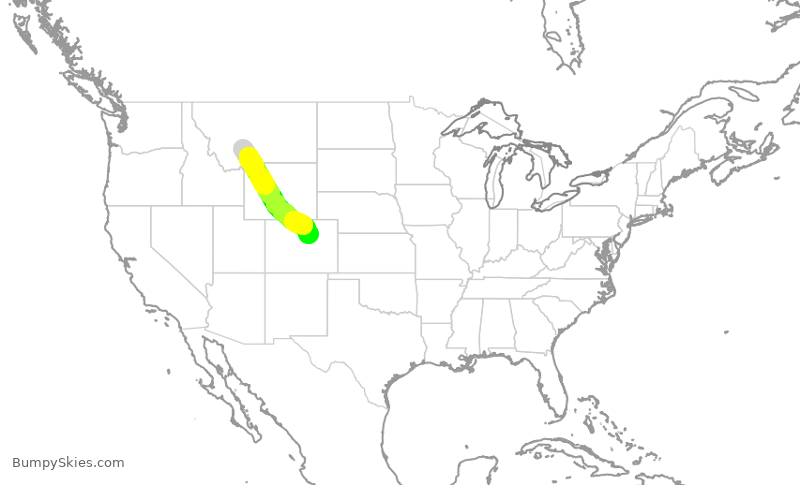 Turbulence forecast map for SWA3349, BZN to DEN