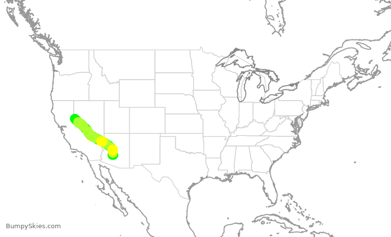 Turbulence forecast map for SWA334, RNO to PHX