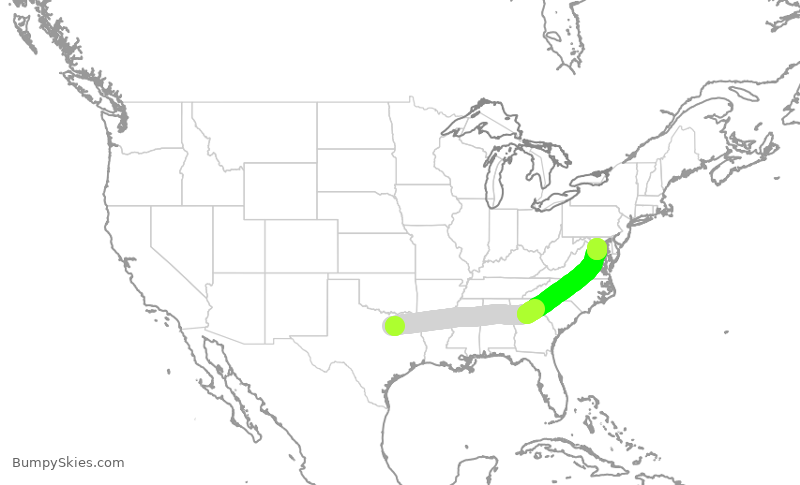 Turbulence forecast map for SWA3351, DAL to DCA