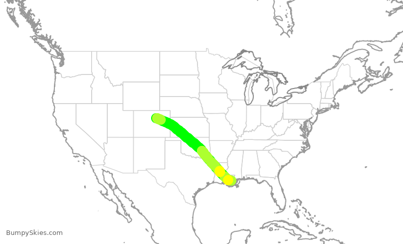 Turbulence forecast map for SWA3351, DEN to MSY