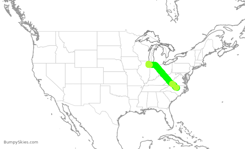 Turbulence forecast map for SWA3355, RDU to MDW