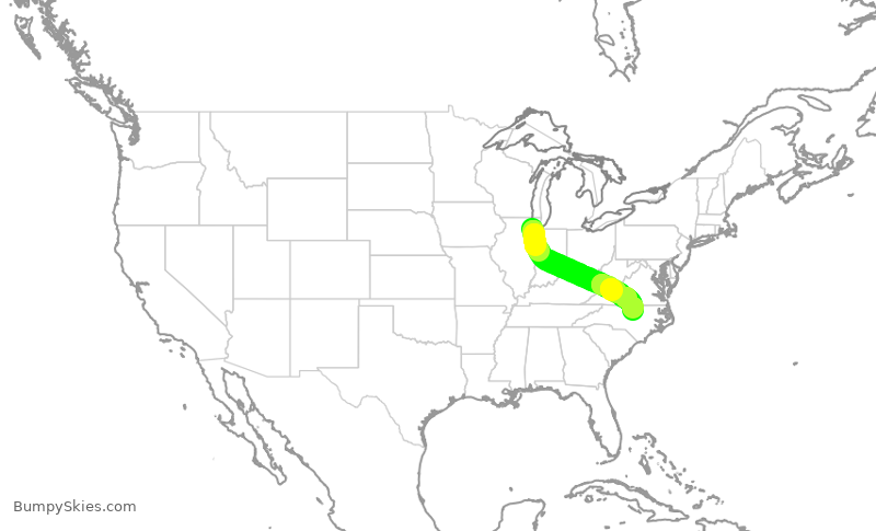 Turbulence forecast map for SWA3357, MDW to RDU