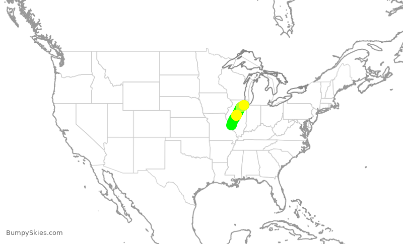 Turbulence forecast map for SWA3357, STL to MDW