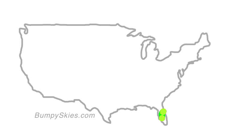 Map of continental US with illustrated flight path and turbulence forecast (described in text below)