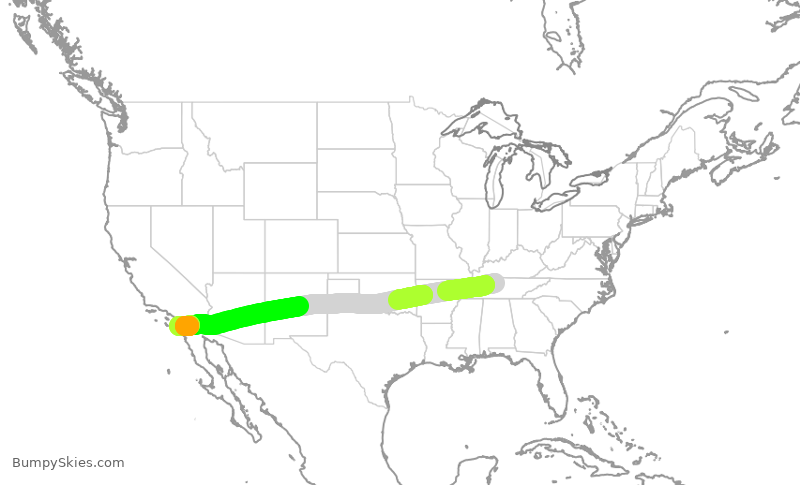 Turbulence forecast map for SWA335, BNA to SAN