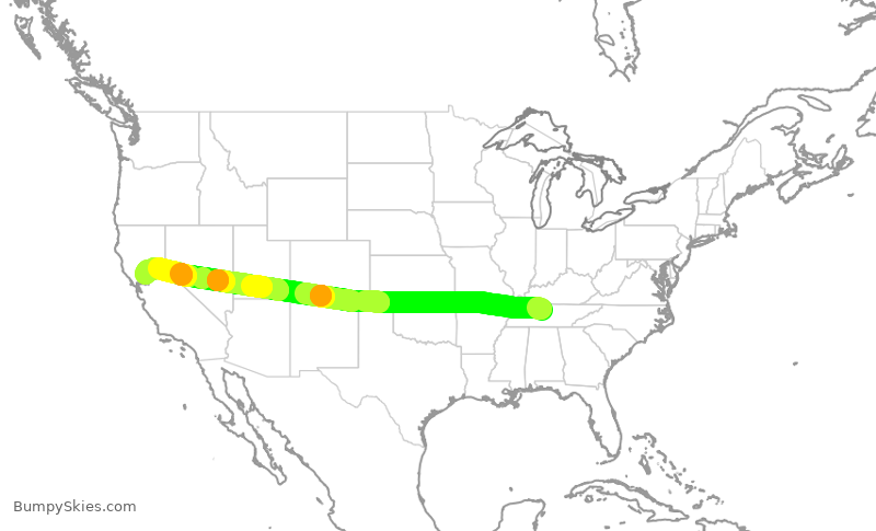 Turbulence forecast map for SWA3361, BNA to SMF