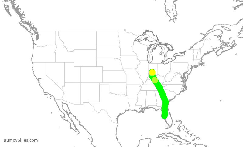 Turbulence forecast map for SWA3362, IND to TPA