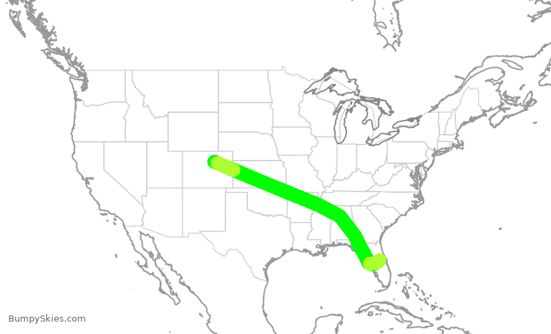 Turbulence forecast map for SWA3364, DEN to MCO