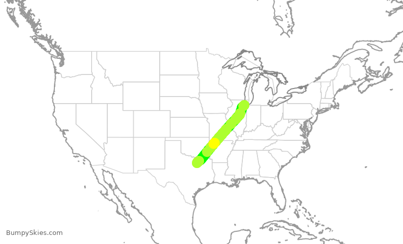 Turbulence forecast map for SWA3366, MDW to DAL