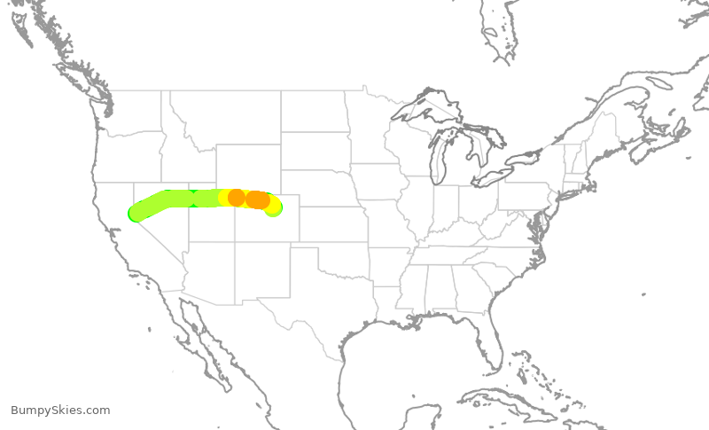 Turbulence forecast map for SWA3366, RNO to DEN