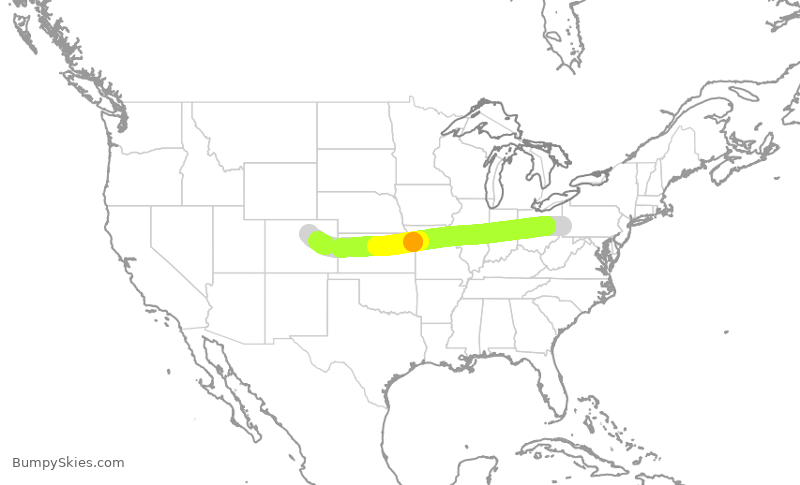 Turbulence forecast map for SWA3368, PIT to DEN