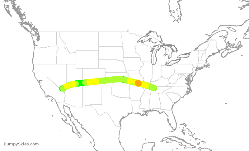 Turbulence forecast map for SWA336, BNA to LAS