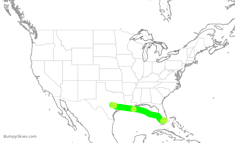 Turbulence forecast map for SWA336, MIA to AUS