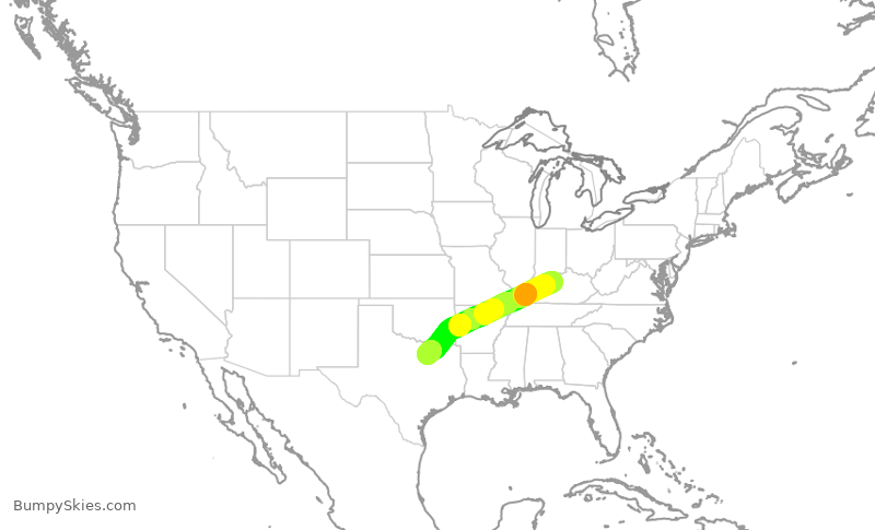 Turbulence forecast map for SWA3374, SDF to DAL