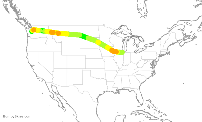 Turbulence forecast map for SWA3378, MDW to SEA
