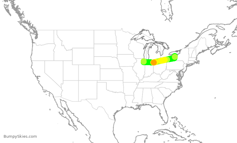 Turbulence forecast map for SWA3382, ROC to MDW