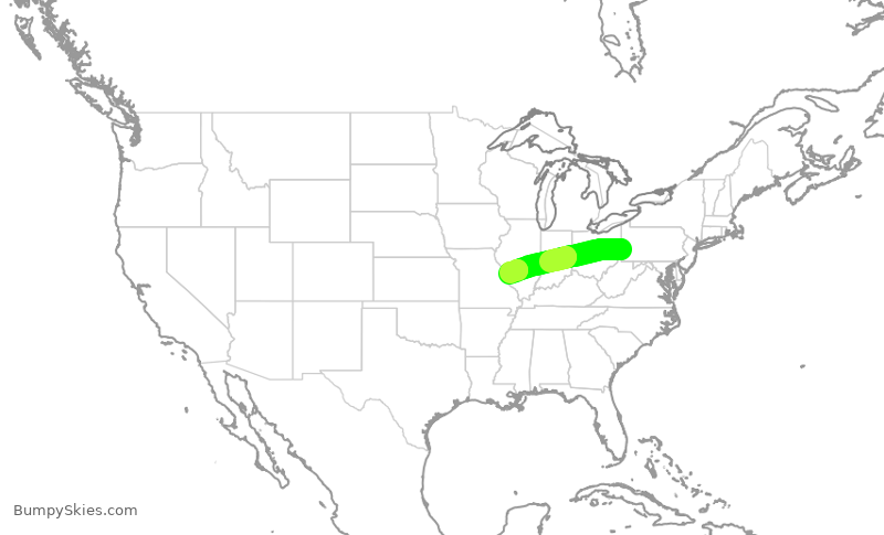 Turbulence forecast map for SWA3386, PIT to STL