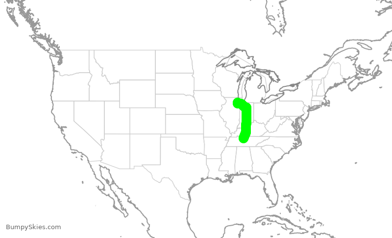 Turbulence forecast map for SWA3390, BNA to MDW