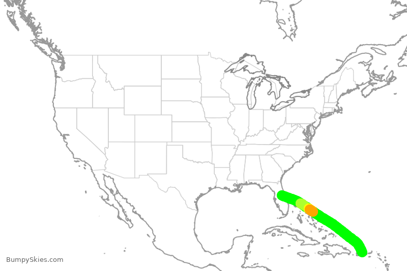 Turbulence forecast map for SWA3393, MCO to SJU