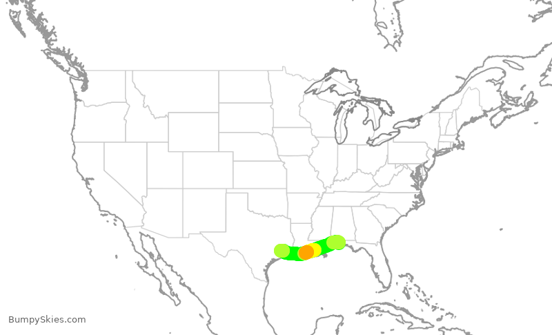 Turbulence forecast map for SWA3395, PNS to HOU