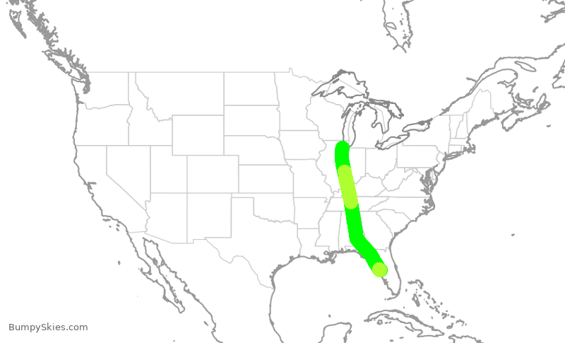 Turbulence forecast map for SWA3397, MDW to TPA