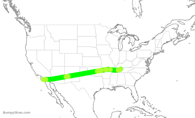 Turbulence forecast map for SWA3397, SAN to BNA
