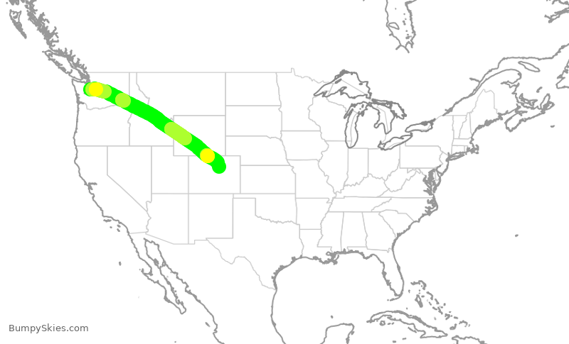 Turbulence forecast map for SWA3397, SEA to DEN