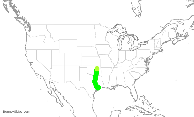 Turbulence forecast map for SWA3400, TUL to HOU