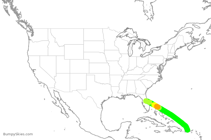 Turbulence forecast map for SWA3401, MCO to SJU