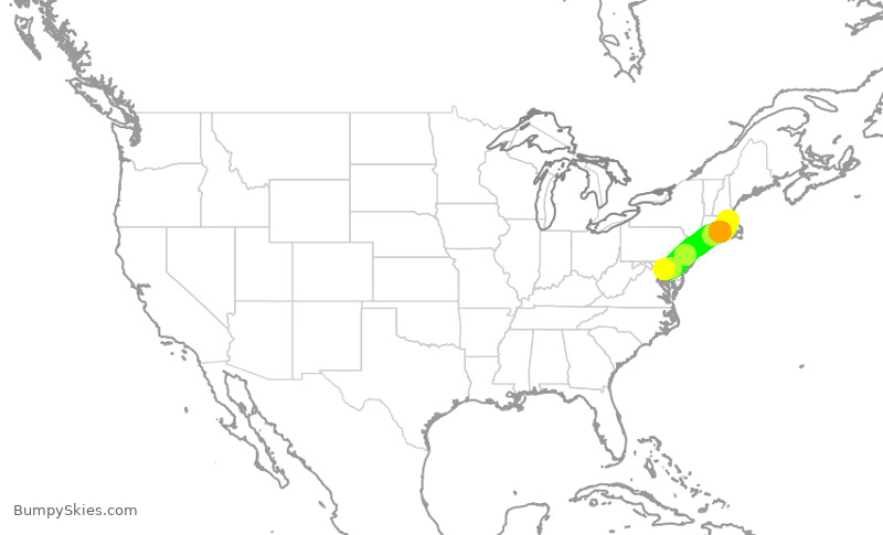 Turbulence forecast map for SWA3403, BWI to BOS