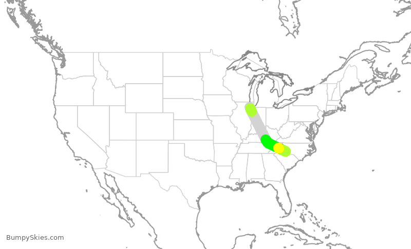 Turbulence forecast map for SWA3403, MDW to CLT
