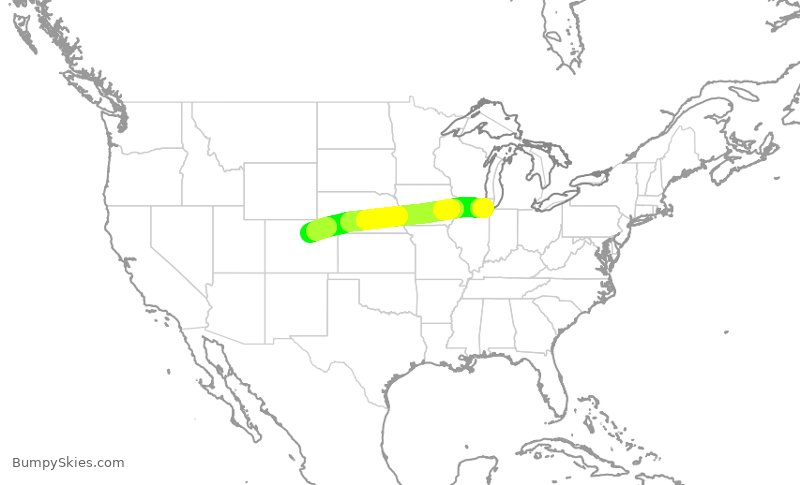 Turbulence forecast map for SWA3404, MDW to DEN
