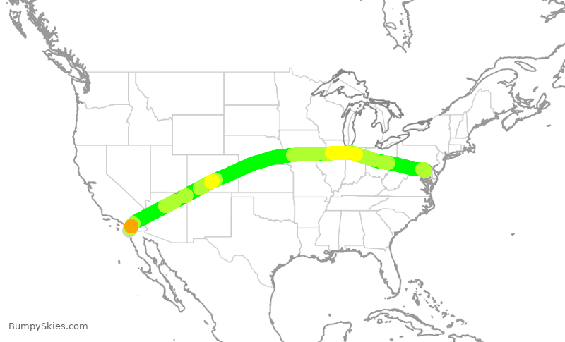 Turbulence forecast map for SWA3404, SAN to BWI