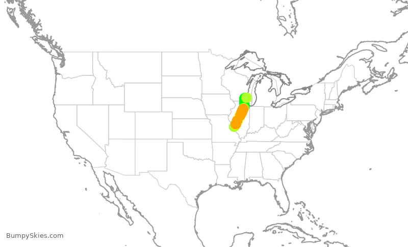 Turbulence forecast map for SWA3406, STL to MKE