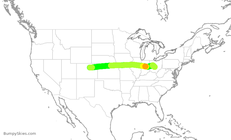 Turbulence forecast map for SWA3408, DEN to CMH