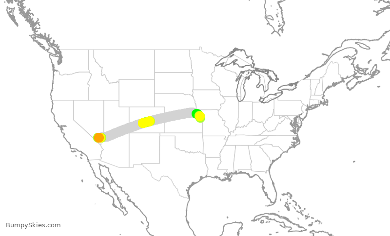 Turbulence forecast map for SWA3413, LAS to MCI
